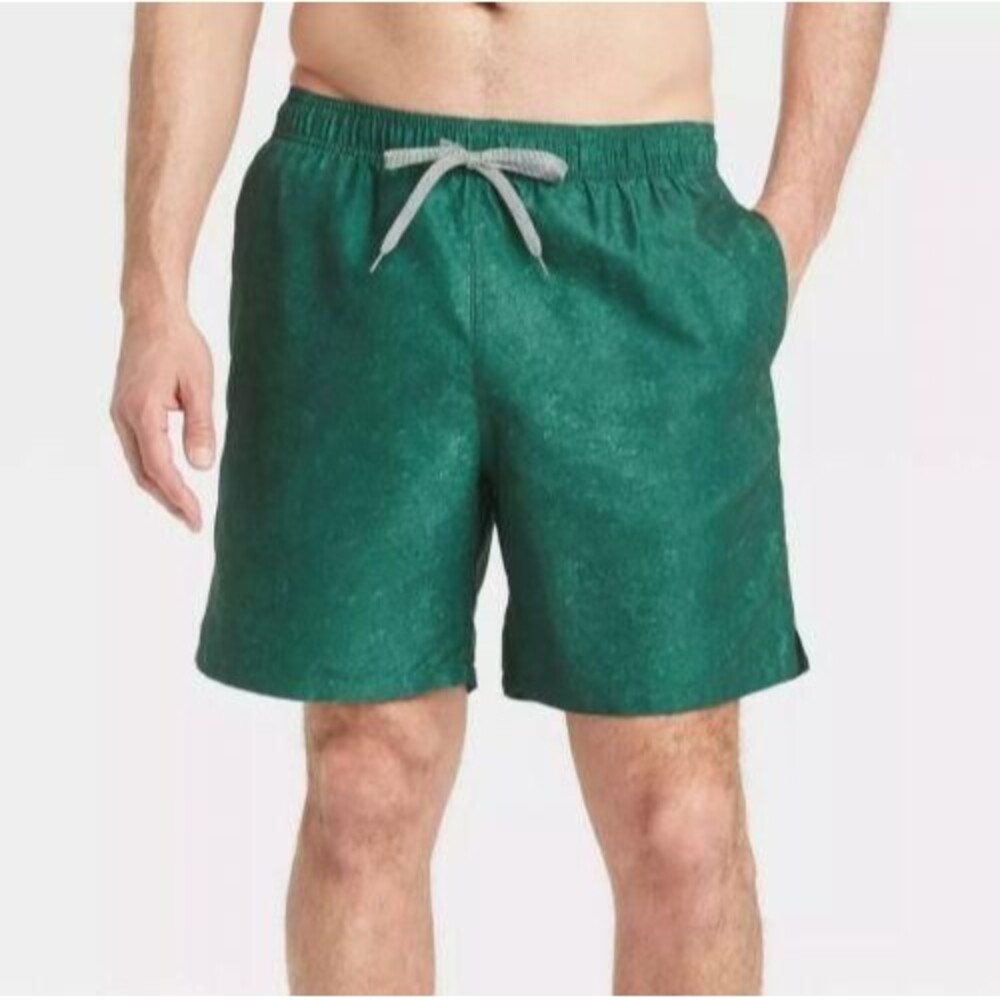 NEW NWT Green Sz Large Mens Built In Mesh Brief Elastic Waist Swim Shorts Trunks